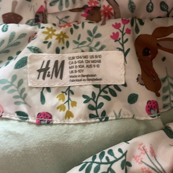 H&M Kids Floral and Bunny Print Windbreaker Light Jacket Removable Hood Sz 8/10 - Picture 2 of 9